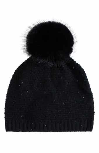 Cashmere Beanie with Faux Fur Pom
