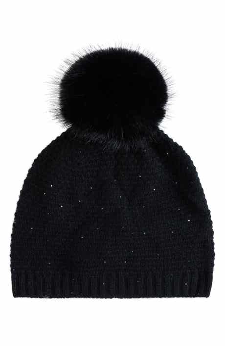 Cashmere Beanie with Faux Fur Pom