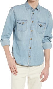 Billy Reid Distressed Denim Slim Fit Western Shirt