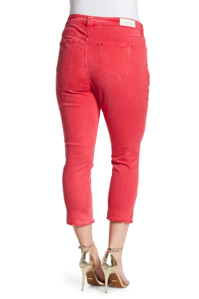 FRAYED HEM CROP W SLITS, Alternate, color, HOT PINK