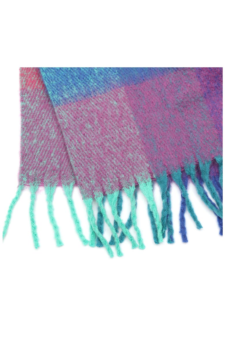 Rainbow Check Fringe Scarf, Alternate, color, BLUE