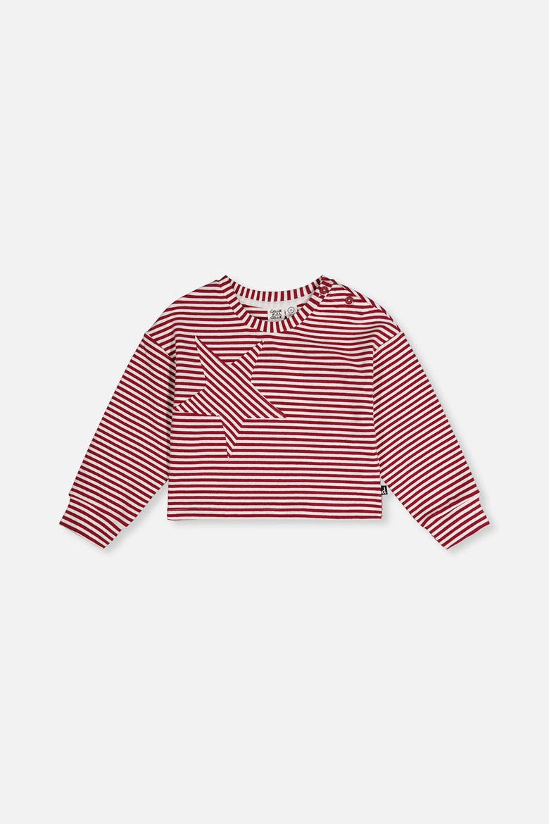 Soft Jersey Star Appliqué Long Sleeve Top, Main, color, Red and White Stripes