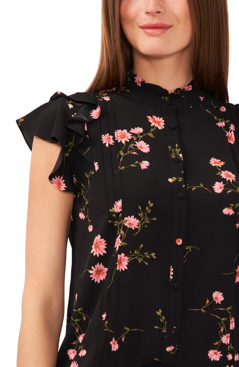 CeCe Floral Print Ruffle Pintuck Blouse, Alternate, color, 