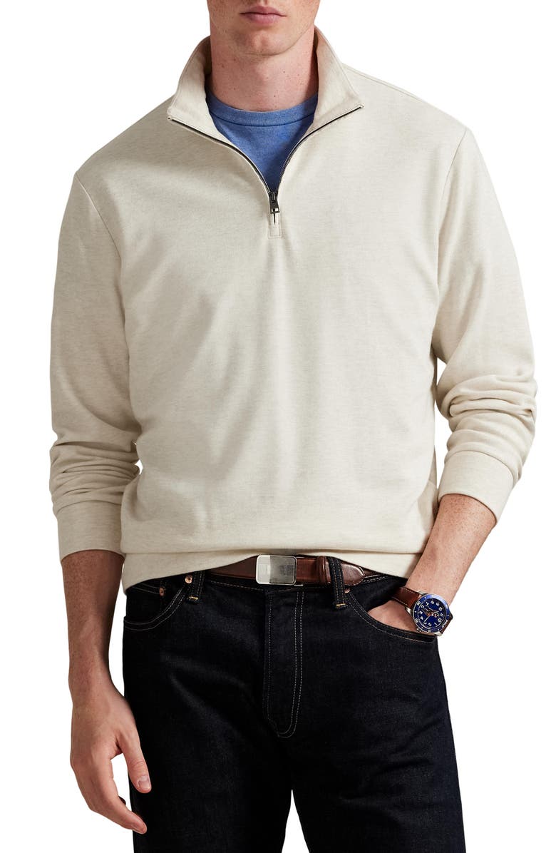 Polo Ralph Lauren Textured Double Knit Quarter Zip Pullover, Main, color, Chalk Heather/ Nevis