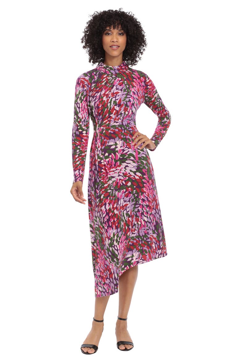 Asymmetric Mock Neck Long Sleeve Dress, Alternate, color, PURPLE/ LILAC