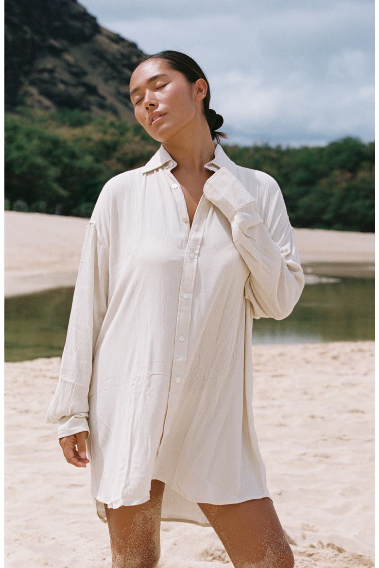 Mimi Relaxed Fit Button-Up Cover-Up Shirtdress, Alternate, color, SUMMER SAND