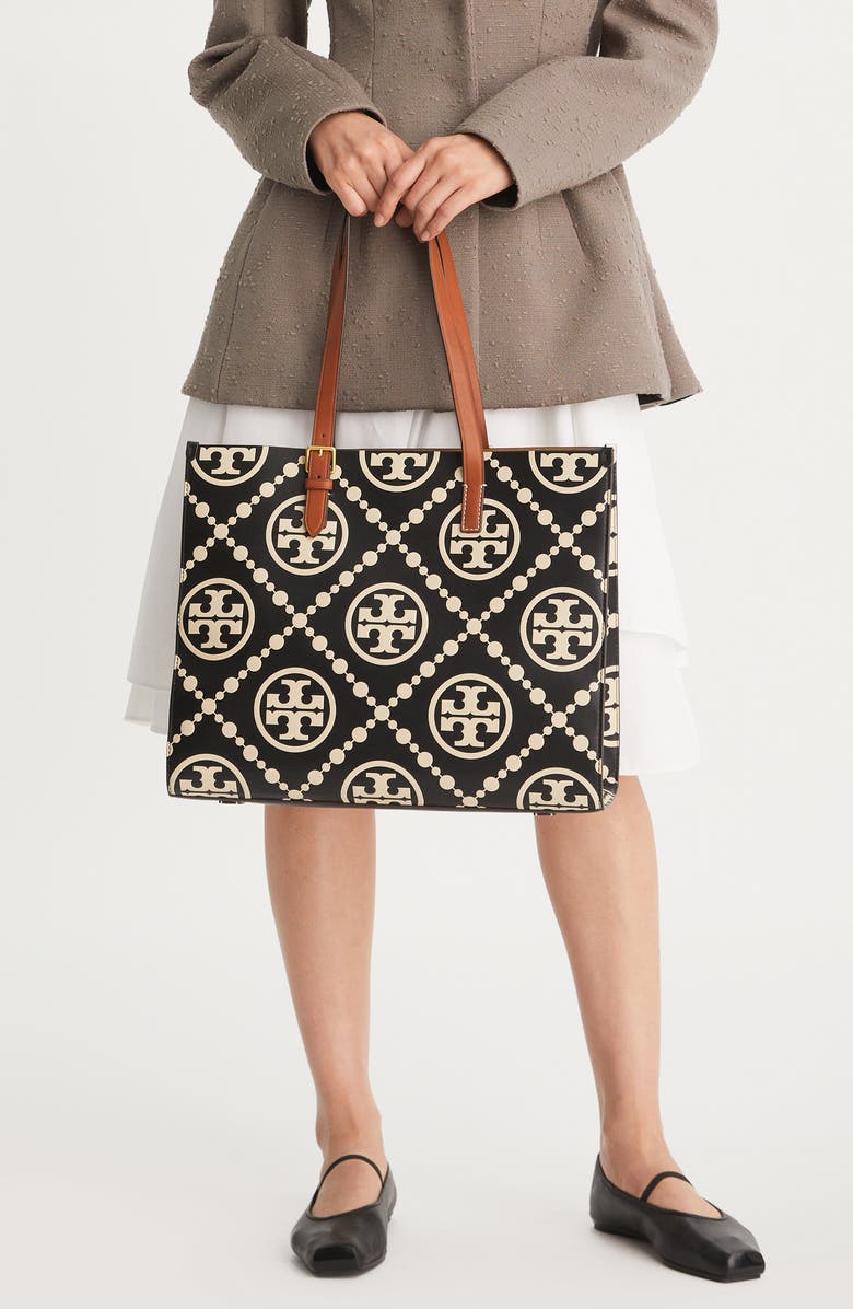 Tory Burch T Monogram Contrast Embossed Leather Tote, Alternate, color,