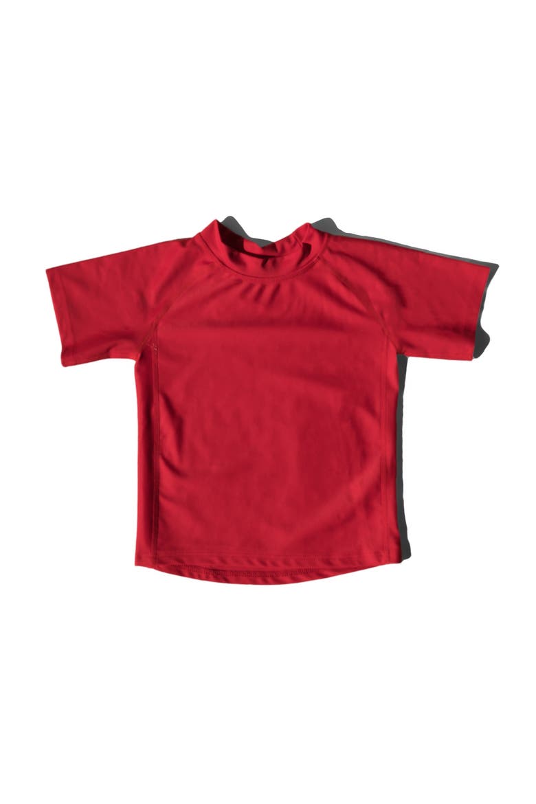 Kids Short Sleeve Rash Guard, UPF 50+ Swim Shirt, Alternate, color, RED