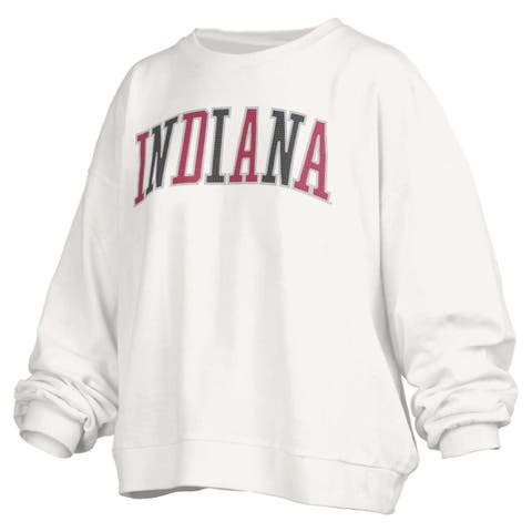 Women's Pressbox White Indiana Hoosiers Janise Waist Length Oversized Pullover Sweatshirt