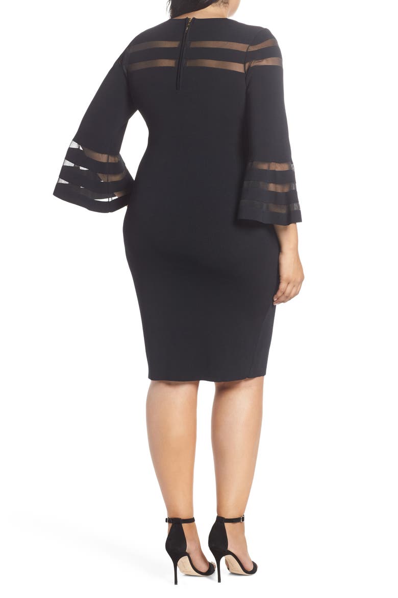 Mesh Stripe Sheath Dress, Alternate, color, BLACK