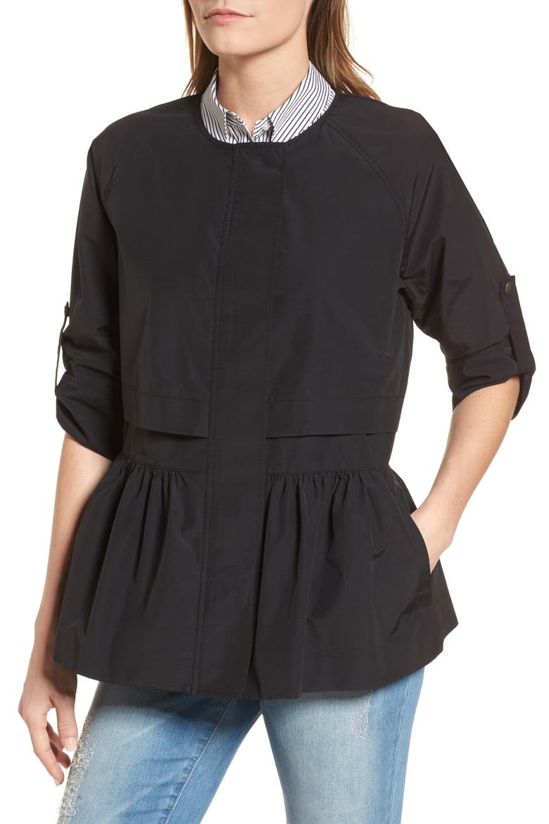 Peplum Cotton Blend Utility Jacket, Alternate, color, BLACK
