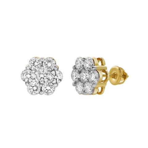 Meadow 14K Yellow Gold Cluster Lab Grown Diamond Unisex Earrings - 2.04 Cts
