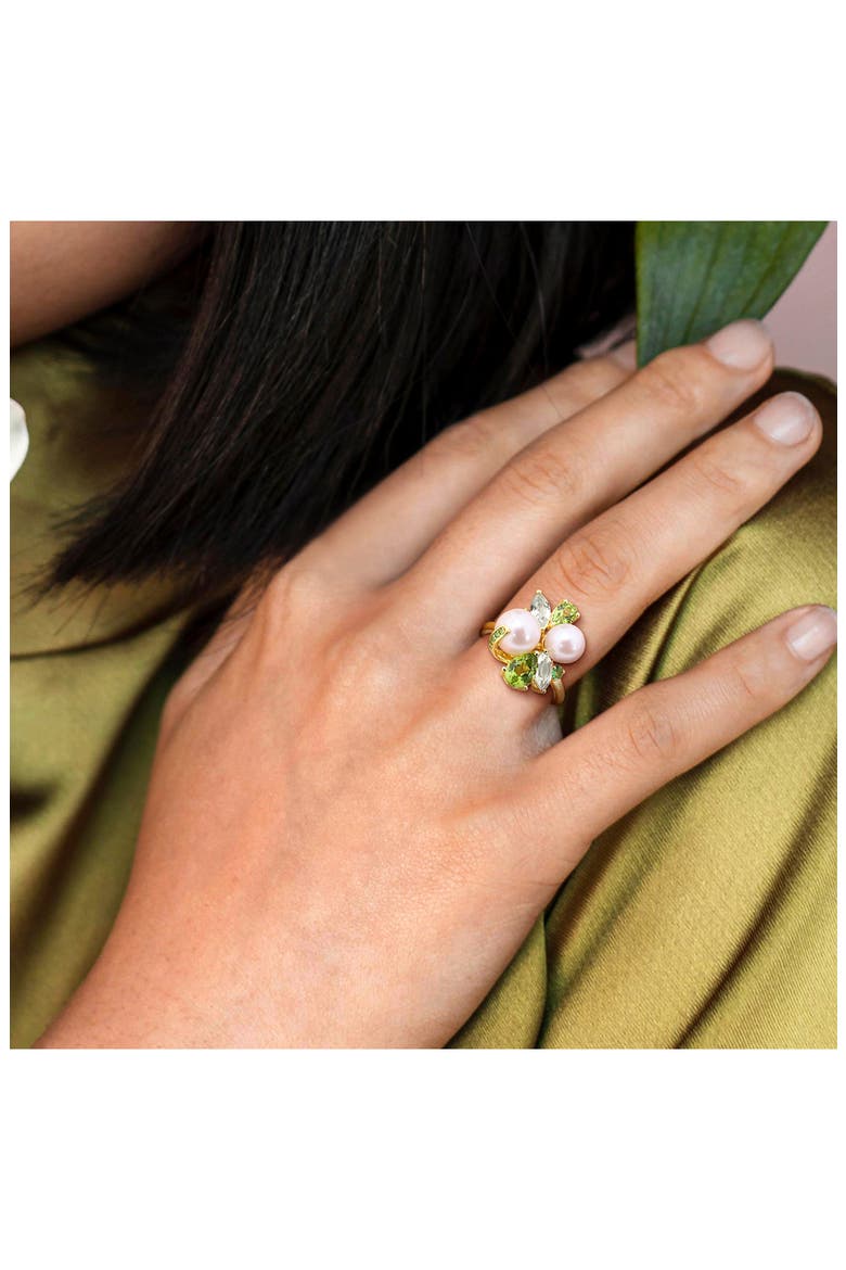 Pearl & Gemstone Cluster Ring, Alternate, color, GREEN