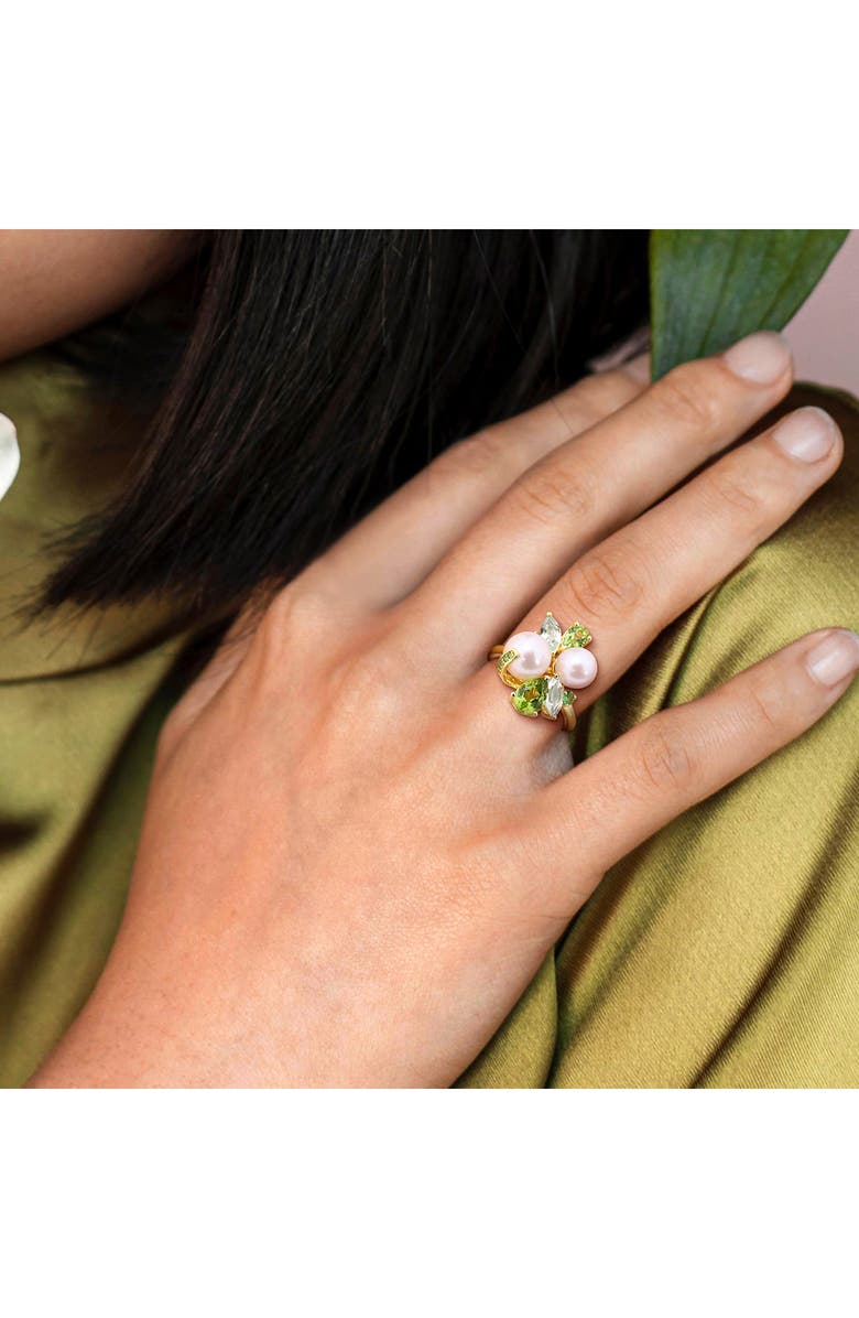 DELMAR Pearl & Gemstone Cluster Ring, Alternate, color, Green