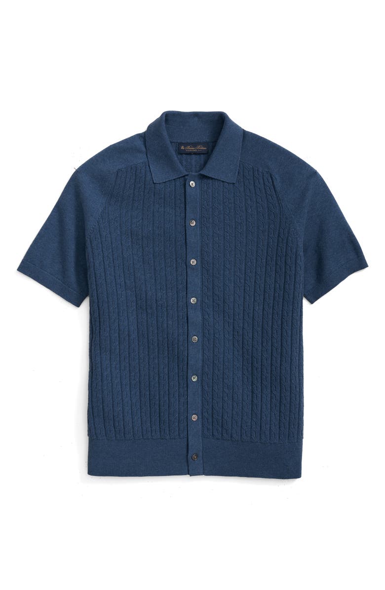 Brooks Brothers Cable Stitch Cotton Button-Up Polo Sweater, Main, color, Medium Indigo Heather