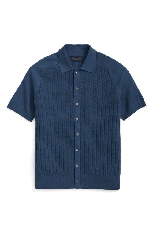 Brooks Brothers Cable Stitch Cotton Button-up Polo Sweater In Blue