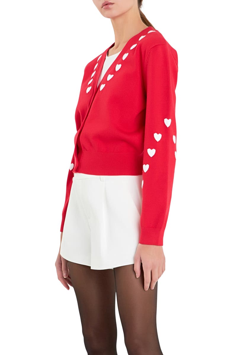 English Factory Heart V-Neck Crop Cardigan, Alternate, color, 