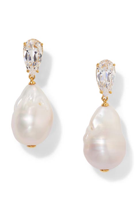 Baroque Cultured Freshwater Pearl Earrings with Cubic Zirconia Baroque Cultured Freshwater Pearl Earrings with Cubic Zirconia