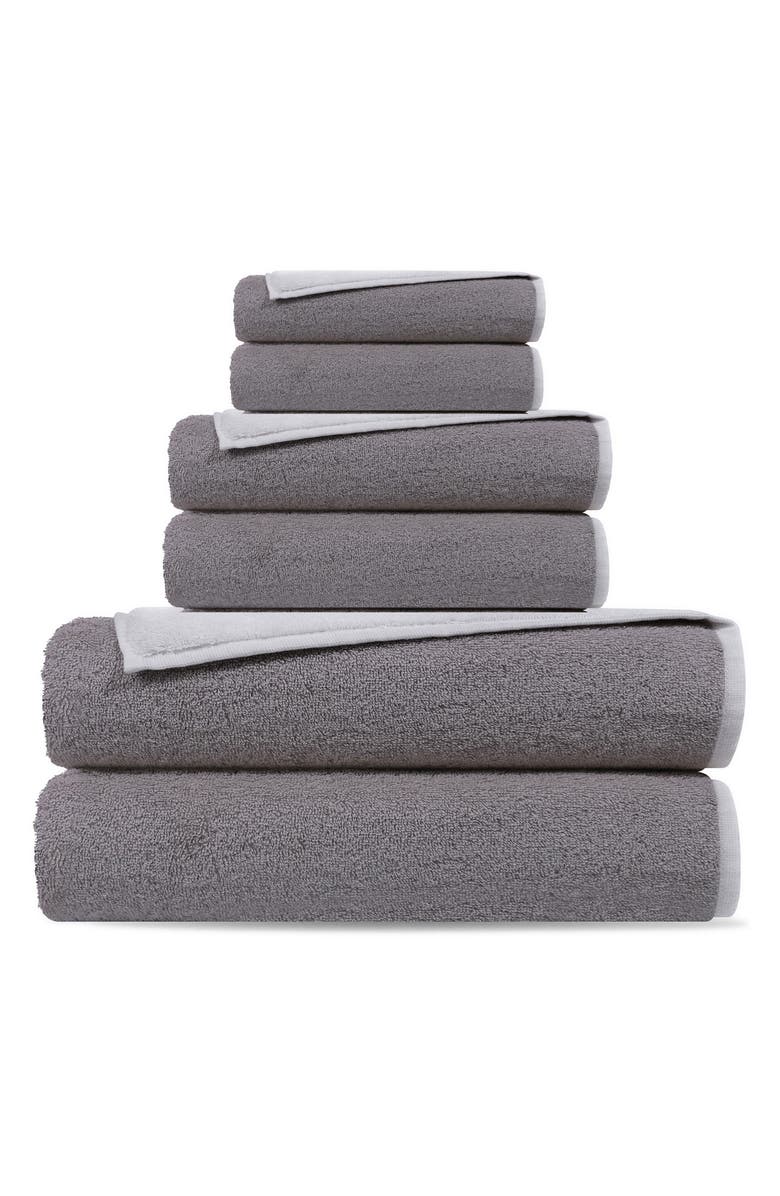 DePera Double Face 6-Piece Turkish Cotton Towels Set, Main, color, Grey/ White