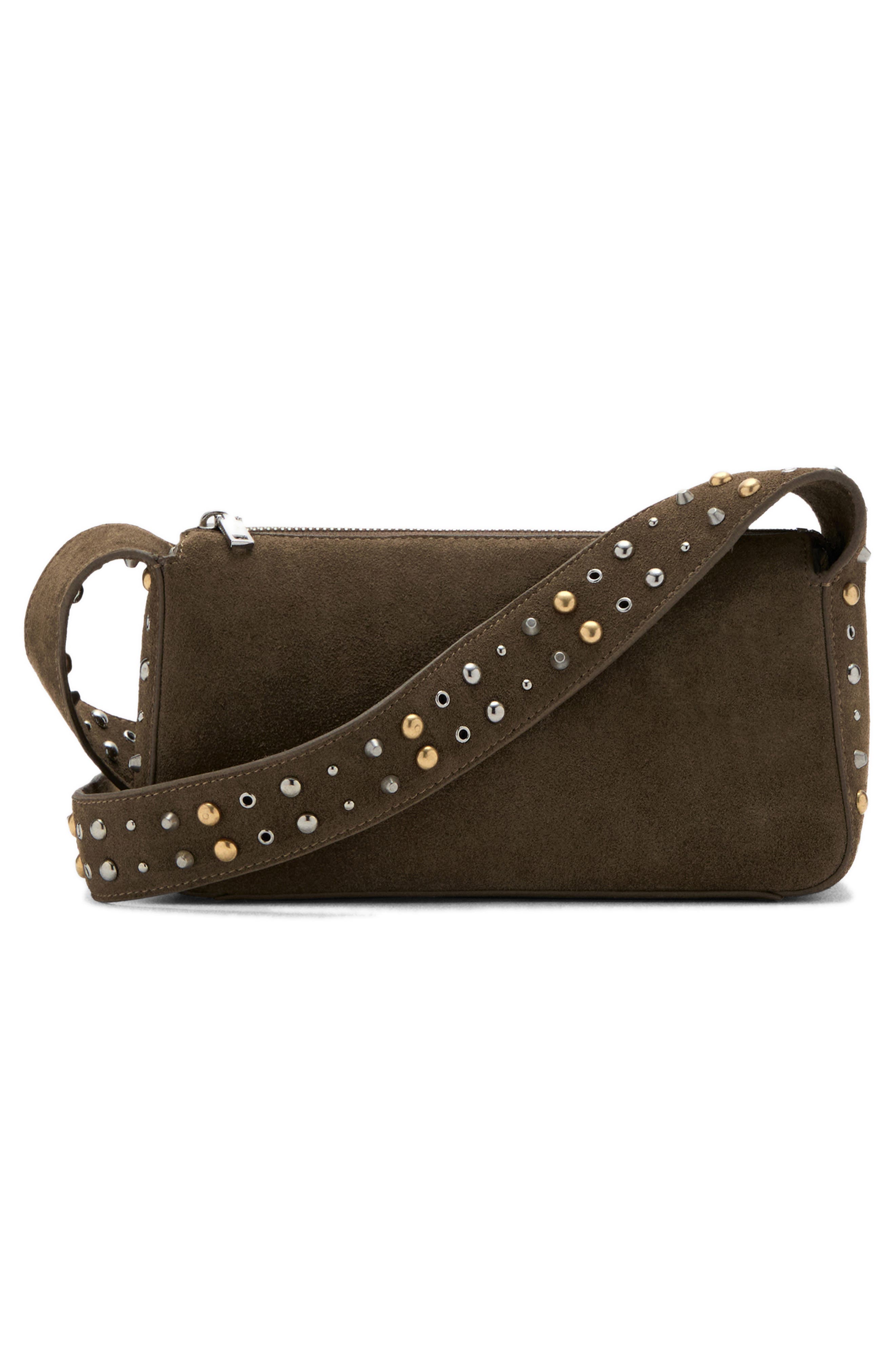 MANGO Suede Stud Crossbody Bag, Alternate, color, Khaki Green