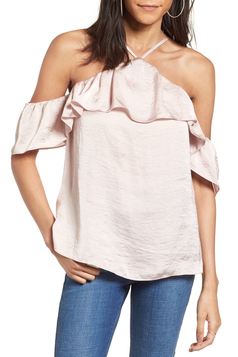 Satin Cold Shoulder Top, Main, color, ROSE PETAL
