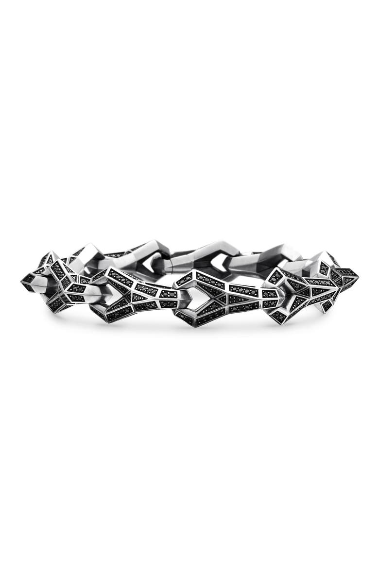 Men's Faceted Link Bracelet with Pavé Black Diamonds, Main, color, STERLING SILVER