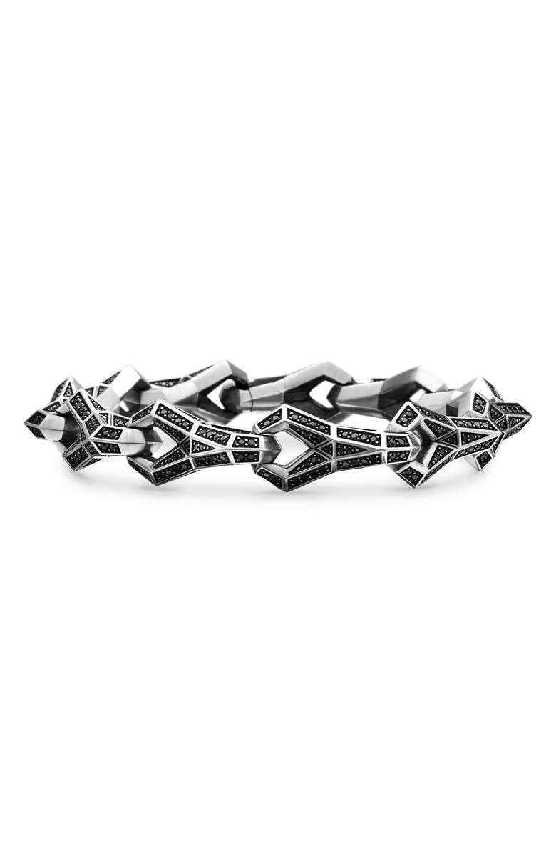 David Yurman Men's Faceted Link Bracelet with Pavé Black Diamonds, Main, color, Sterling Silver