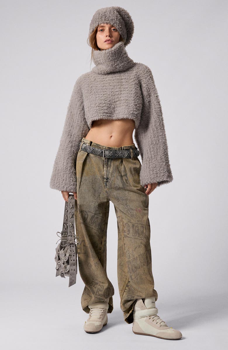 Desigual Graffiti Print Wide Leg Jeans, Alternate, color, Medium Beige