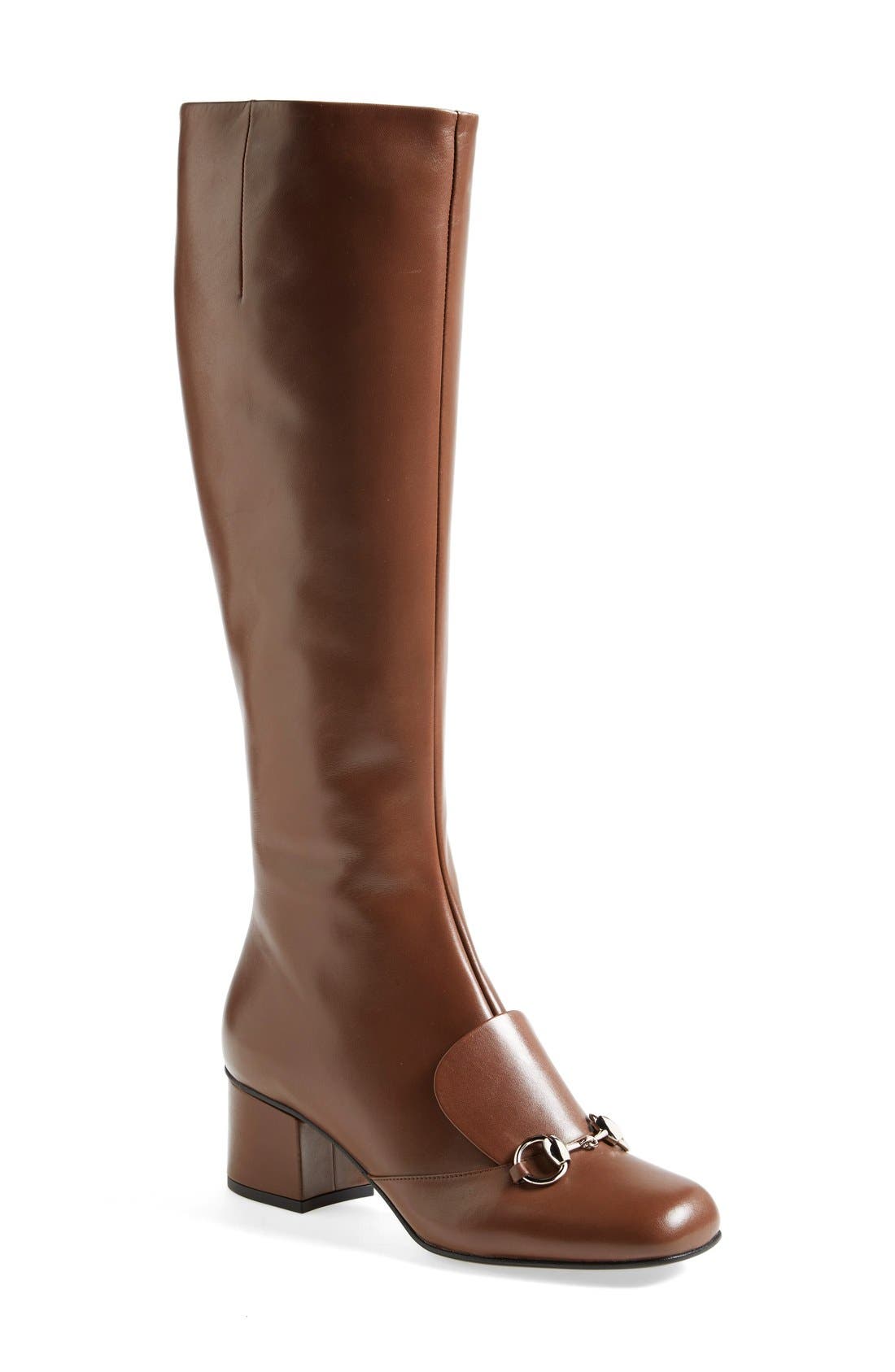 'Lillian' Horsebit Knee High Boot (Narrow Calf)(Women), Main, color, NUT BROWN