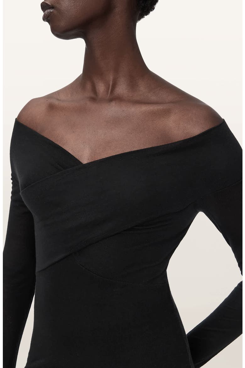 Delta Off the Shoulder Long Sleeve Jersey Midi Dress, Alternate, color, BLACK