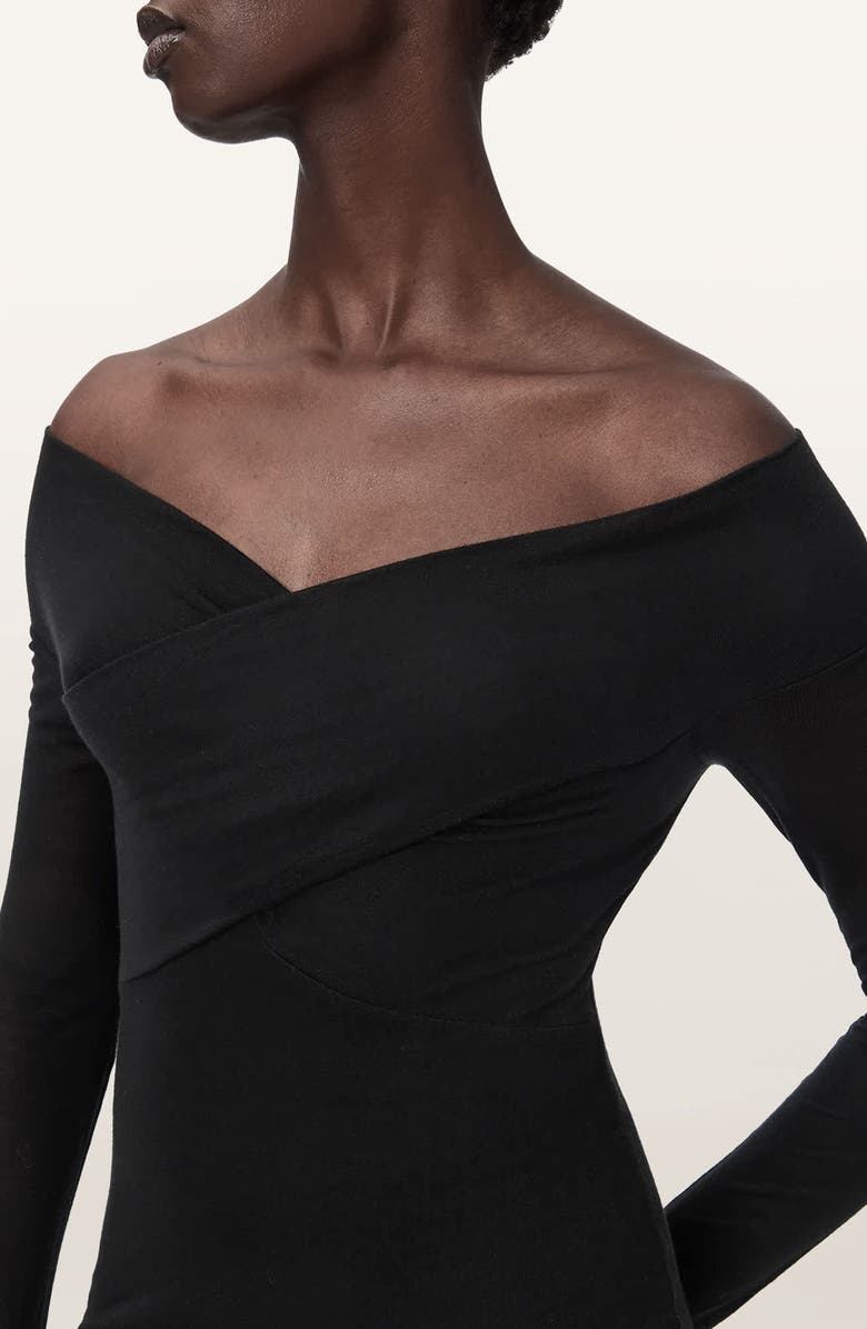 AllSaints Delta Off the Shoulder Long Sleeve Jersey Midi Dress, Alternate, color, Black