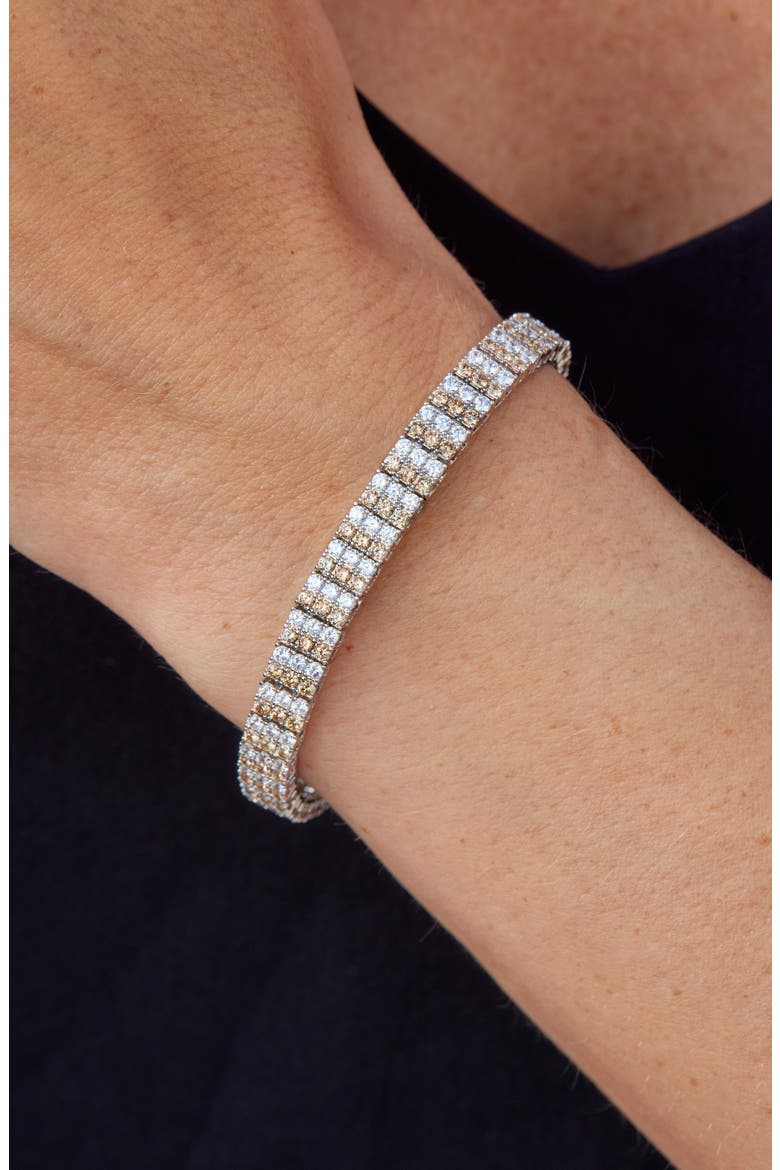 Triple Row Two Tone Cubic Zirconia Tennis Bracelet, Alternate, color, WHITE