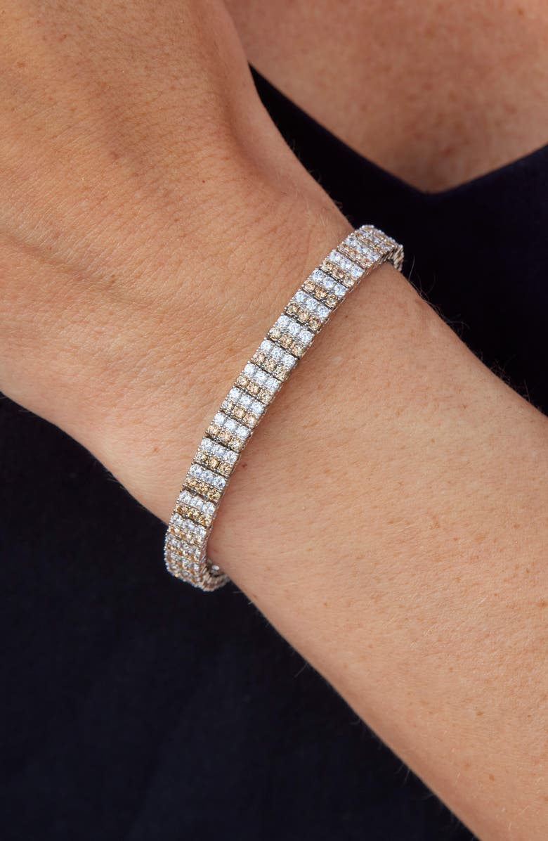 SAVVY CIE JEWELS Triple Row Two Tone Cubic Zirconia Tennis Bracelet, Alternate, color, White