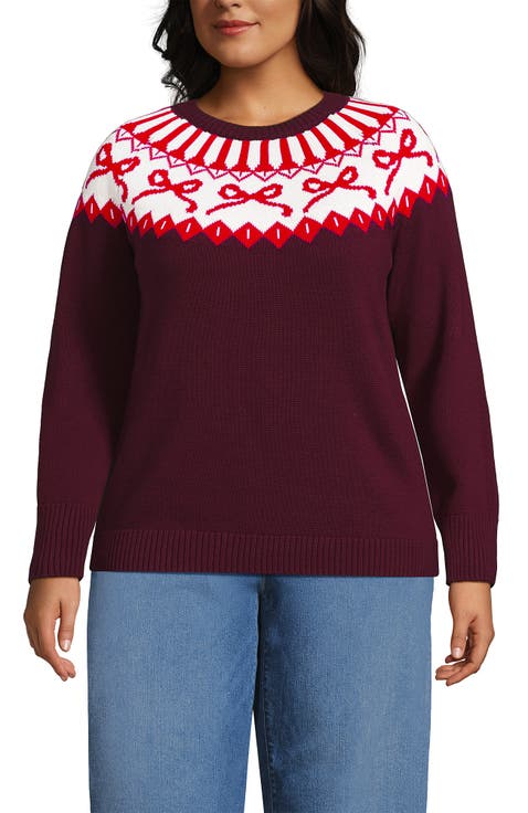 Plus Size Drifter Jacquard Raglan Crew Neck Sweater