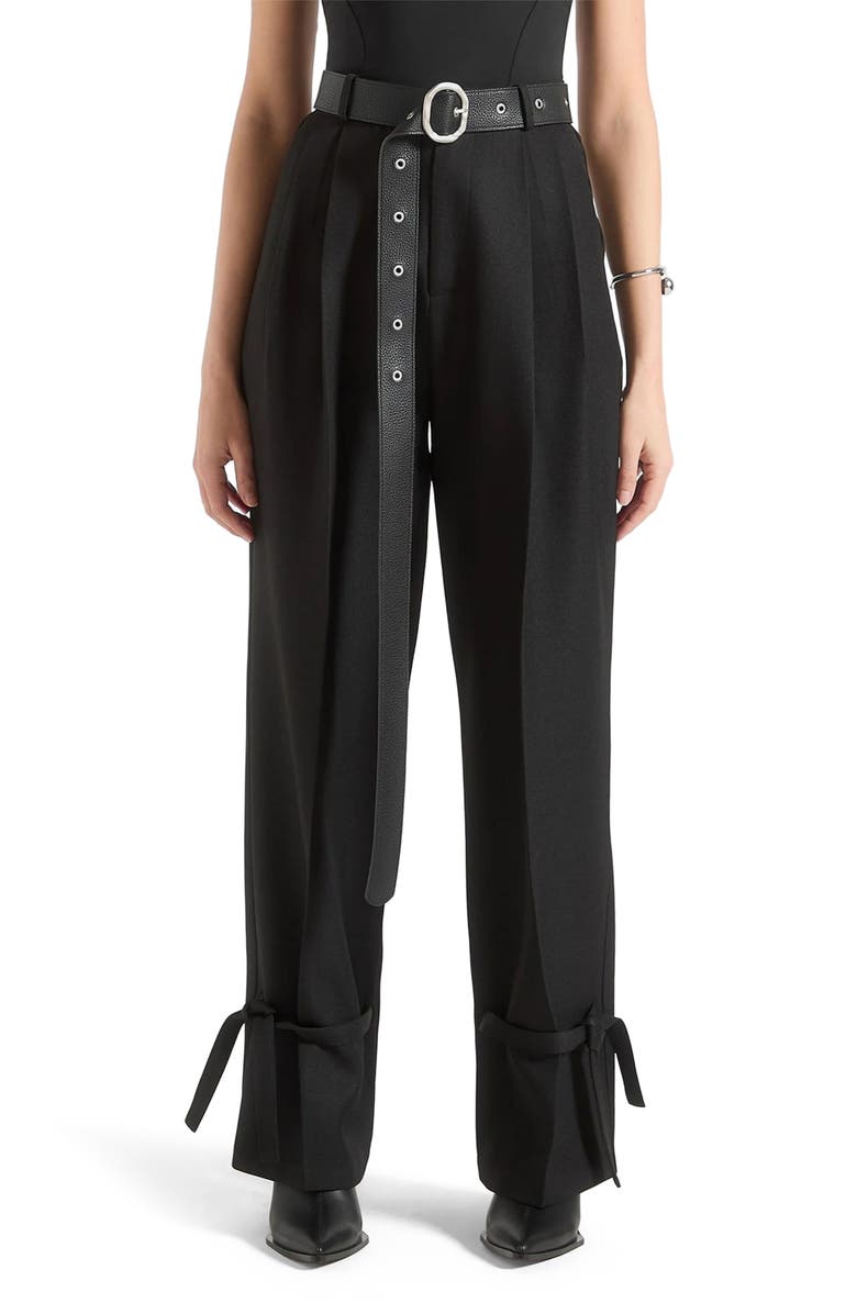Manière De Voir Suzanne Tailored Trousers with Oversized Belt and Ankle Ties, Main, color,