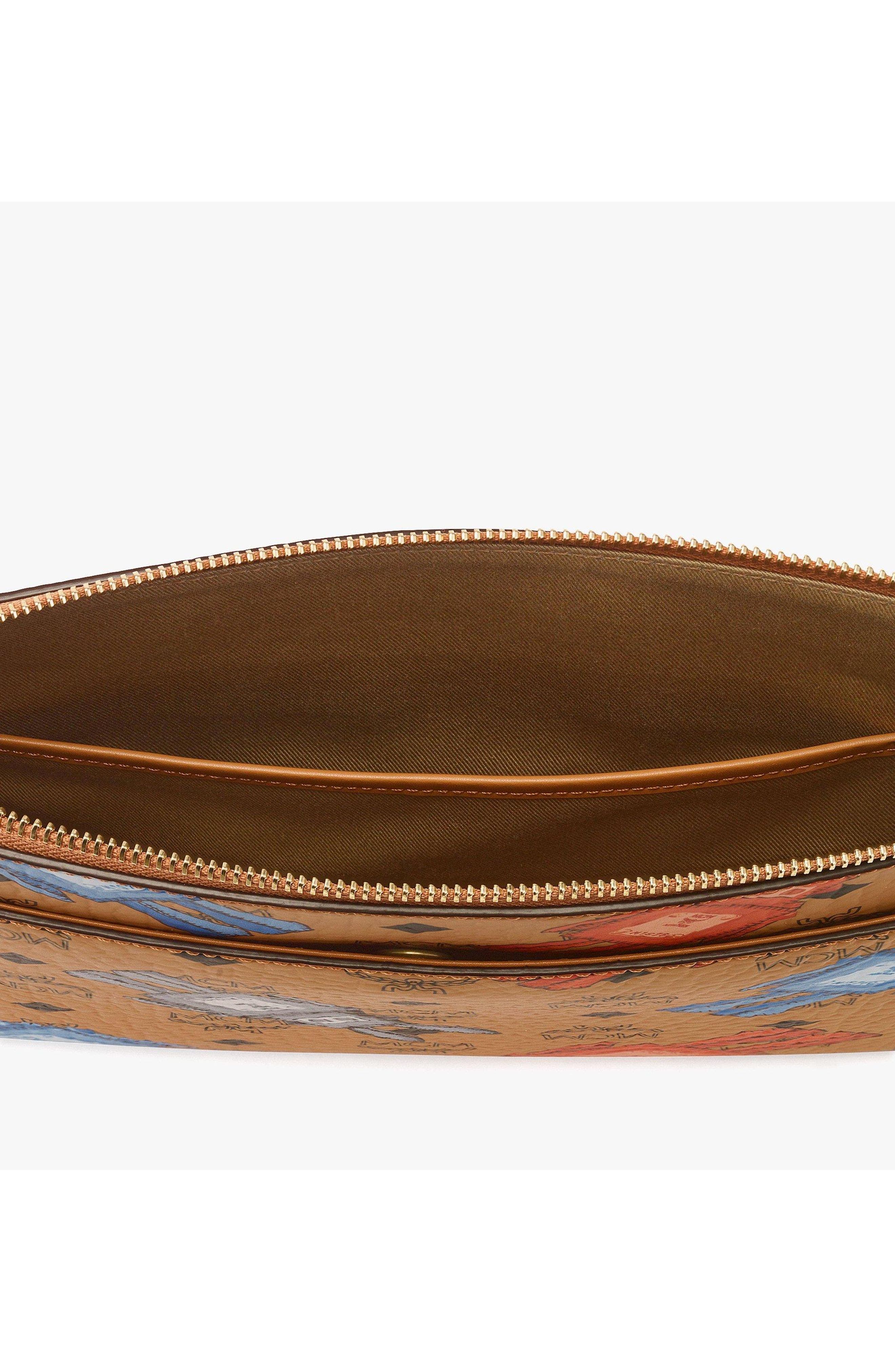 MCM Aren Crossbody Pouch in Rabot Visetos, Alternate, color, Cognac