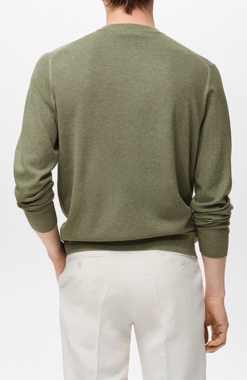 Mango Finely Knit Crewneck Sweater In Green