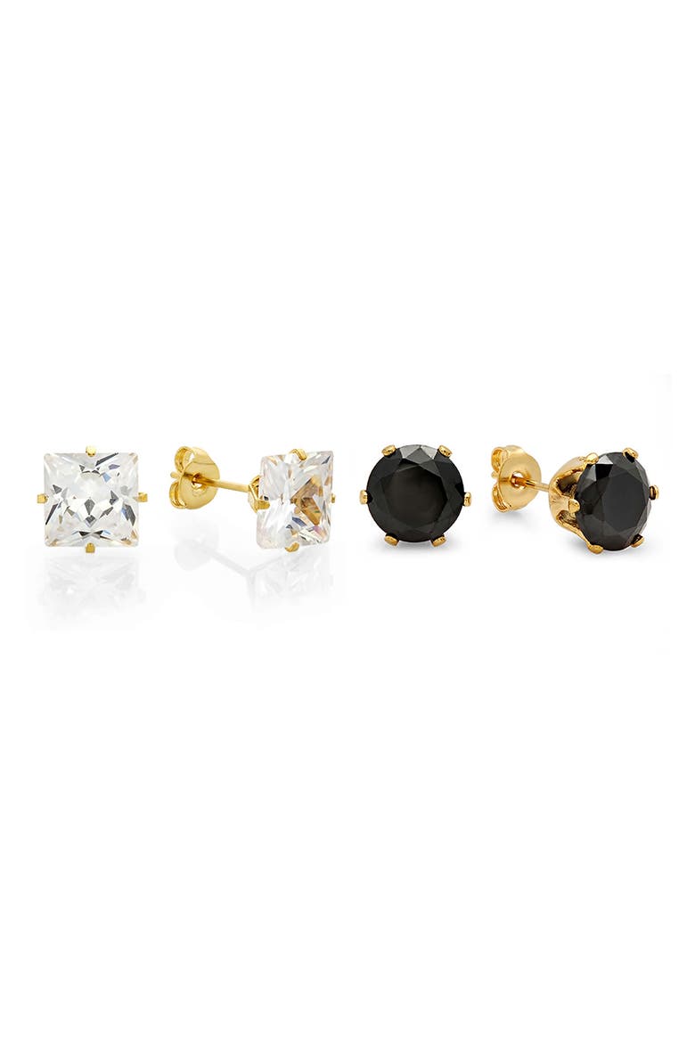 Set of 2 18k Gold Plated Cubic Zirconia Stud Earrings, Main, color, MULTI
