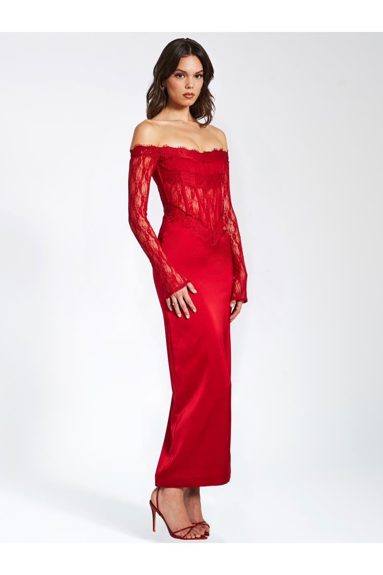 Nessa Lace Satin Corset Maxi Dress, Alternate, color, Dark red
