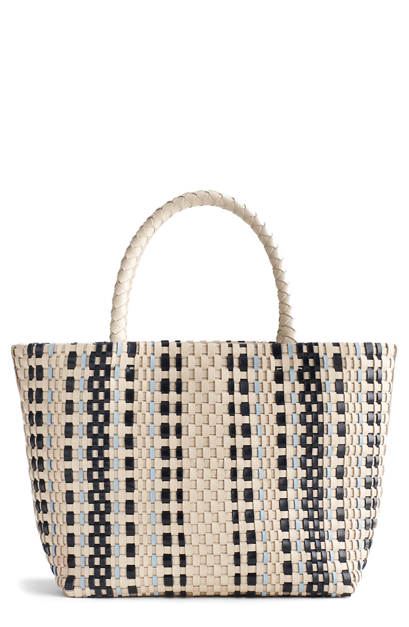 Madewell Leather Stripe Mini Woven Tote