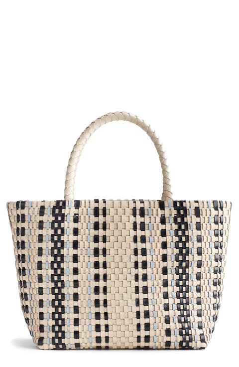 Leather Stripe Mini Woven Tote