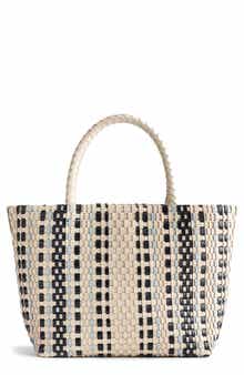 Madewell Leather Stripe Mini Woven Tote