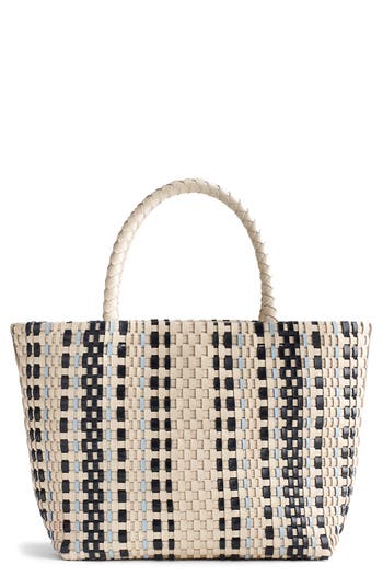 Madewell Leather Stripe Mini Woven Tote In Brown