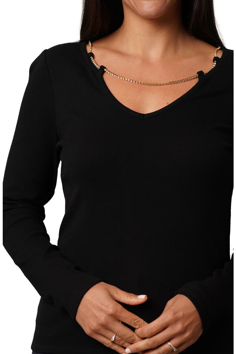 Rhinestone Chain V-Neck Top, Alternate, color, BLACK