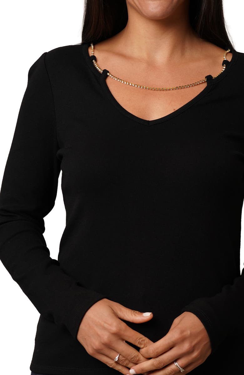 CYRUS Rhinestone Chain V-Neck Top, Alternate, color, Black