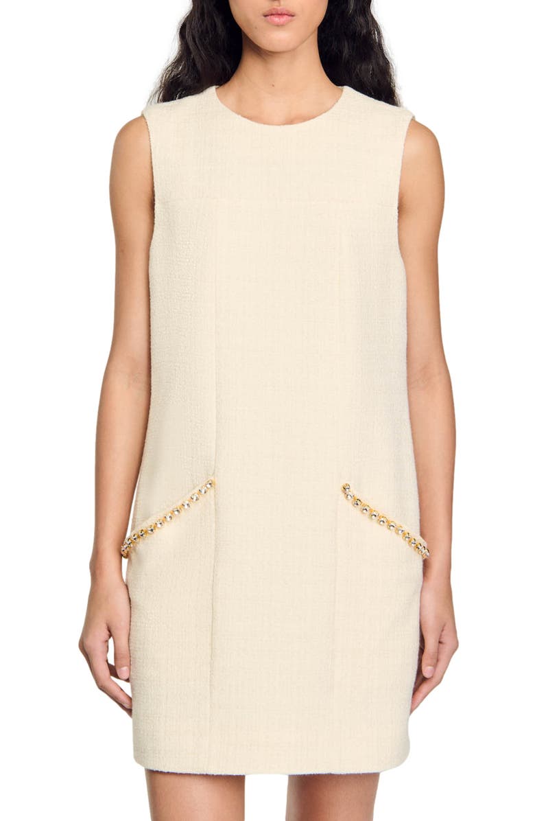 SANDRO Short rhinestone tweed dress, Alternate, color, 