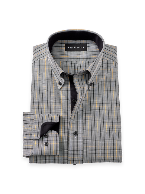 Cotton Buttondown Collar Pinpoint Tailored Contrast Trim Button Cuff Long Sleeve Shirt
