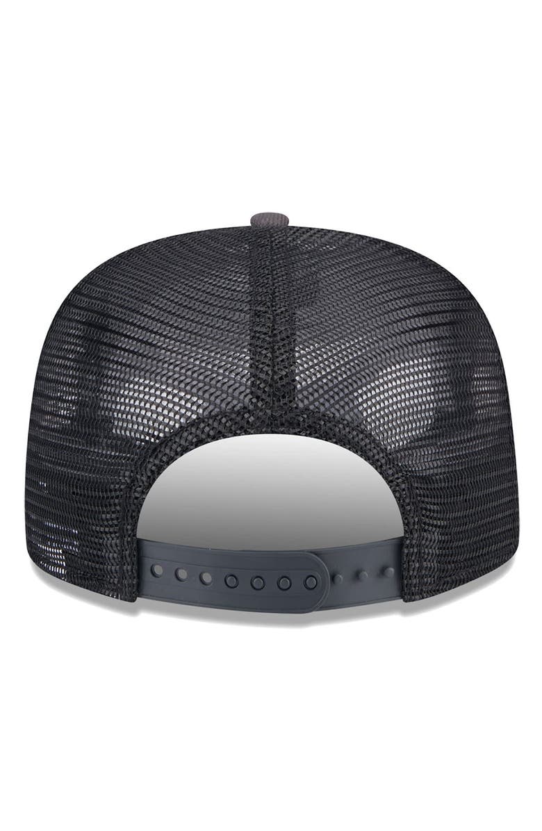 New Era Men's New Era Black/Charcoal Brooklyn Nets Throwback Team Arch Golfer Snapback Hat, Alternate, color, Black