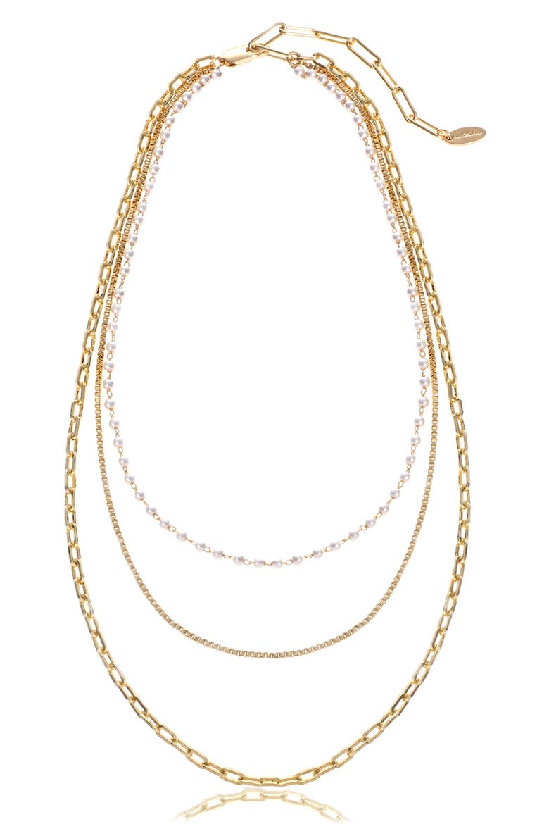Faux Pearl Chain Layered Necklace, Alternate, color, GOLD