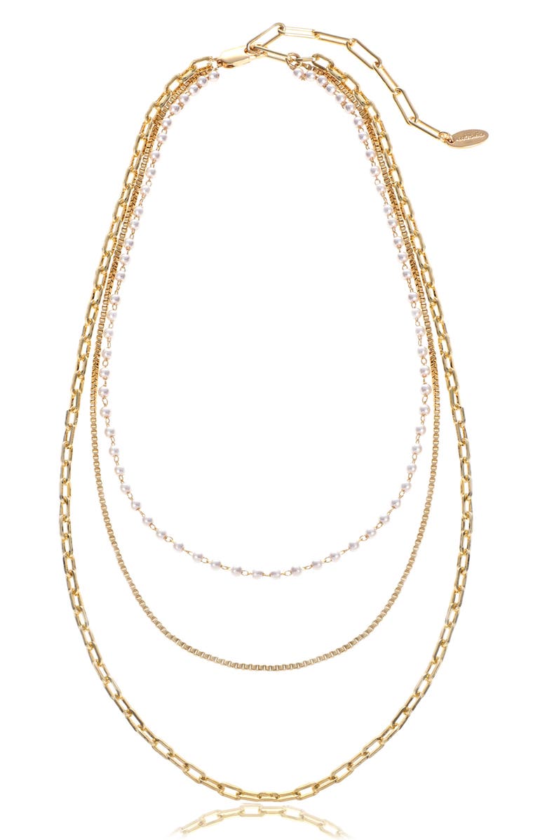 Ettika Faux Pearl Chain Layered Necklace, Alternate, color, Gold